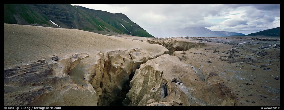 Volcanic landscape with deep gorge cut into ash valley. Katmai National Park (color)