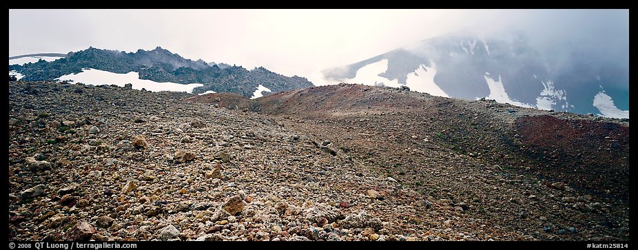 Pumice slopes and misty mountains. Katmai National Park (color)