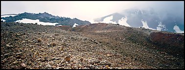 Pumice slopes and misty mountains. Katmai National Park (Panoramic color)