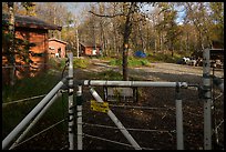 Entrance of Brooks Camp campground with electric fence. Katmai National Park, Alaska, USA.