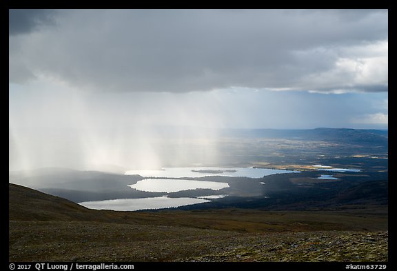 Cloud and rain over lakes. Katmai National Park (color)