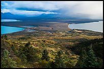 Naknek Lake, Brooks River, and Lake Brooks from above. Katmai National Park, Alaska, USA.