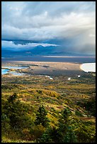 Brooks River area in autumn from above. Katmai National Park, Alaska, USA.