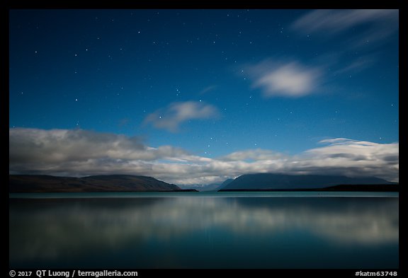 Moonlit Naknek Lake at night. Katmai National Park (color)