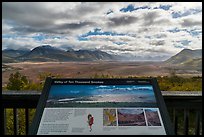 Valley of Ten Thousand Smokes intepretive sign. Katmai National Park, Alaska, USA.