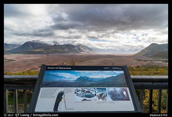 Chain of Volcanoes intepretive sign. Katmai National Park, Alaska, USA.