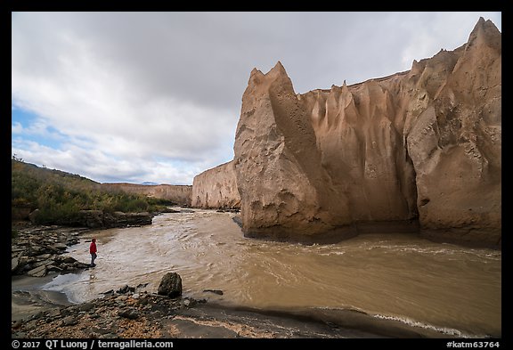 Visitor Looking, Ukak River, Valley of Ten Thousand Smokes. Katmai National Park, Alaska, USA.