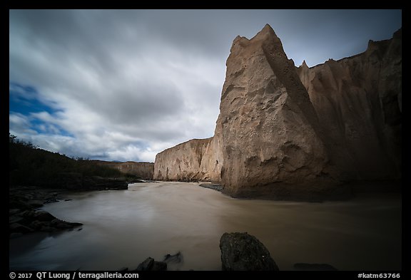 Ash cliffs carved by Ukak River, Valley of Ten Thousand Smokes. Katmai National Park (color)