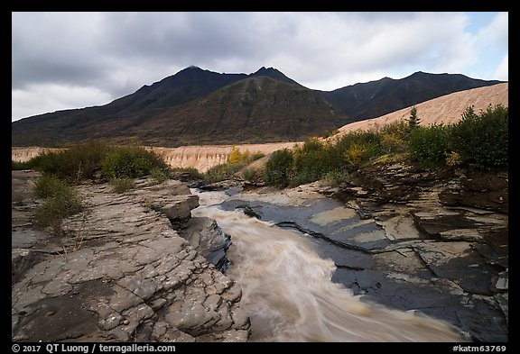 Ukak River flowing on rock bed, Valley of Ten Thousand Smokes. Katmai National Park (color)