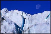 Seracs and moon, Exit Glacier. Kenai Fjords National Park, Alaska, USA. (color)