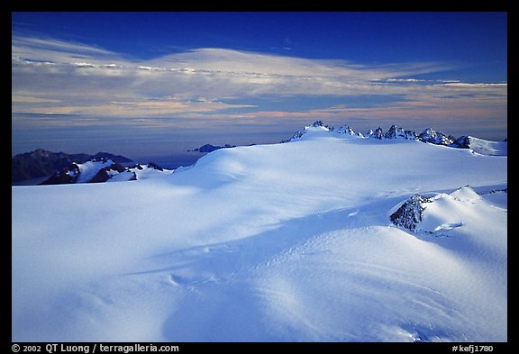 Aerial view of vast glacial system and fjords. Kenai Fjords National Park, Alaska, USA.