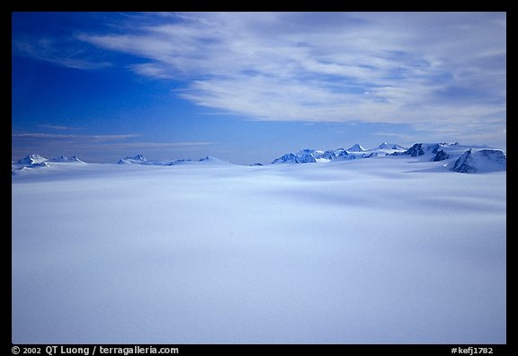 Aerial view of Harding icefield and Peaks. Kenai Fjords National Park, Alaska, USA.