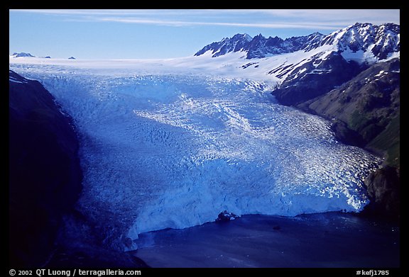 Aerial view of Aialik Glacier front. Kenai Fjords National Park, Alaska, USA.