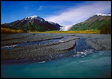 Turquoise Resurrection River and Exit Glacier. Kenai Fjords National Park, Alaska, USA.