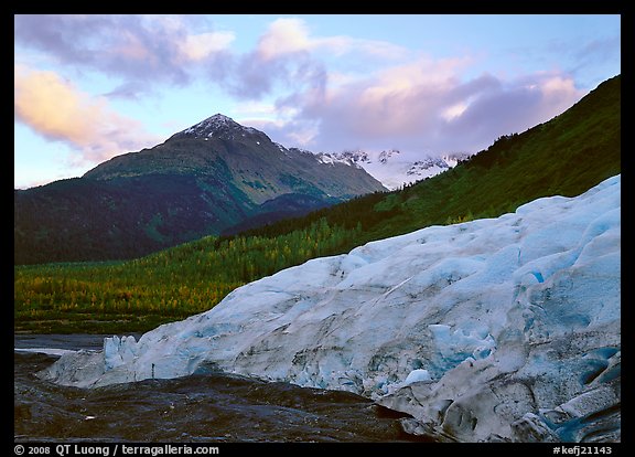 Exit Glacier and mountains at sunset, 2000. Kenai Fjords National Park, Alaska, USA.