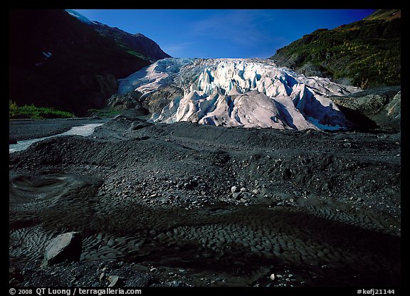 Dark glacial plain floor and Exit Glacier, 2000. Kenai Fjords National Park (color)