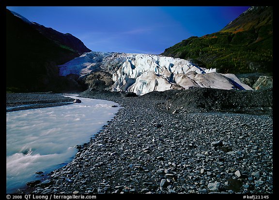 Exit Glacier front and glacial stream. Kenai Fjords National Park, Alaska, USA.