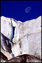 Seracs of Exit Glacier and moon. Kenai Fjords National Park, Alaska, USA. (color)
