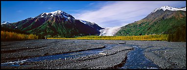 Streams on gravel bar with glacier in the distance. Kenai Fjords  National Park (Panoramic color)