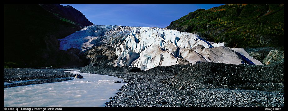 Glacial stream and Exit Glacier, 2000. Kenai Fjords National Park, Alaska, USA.