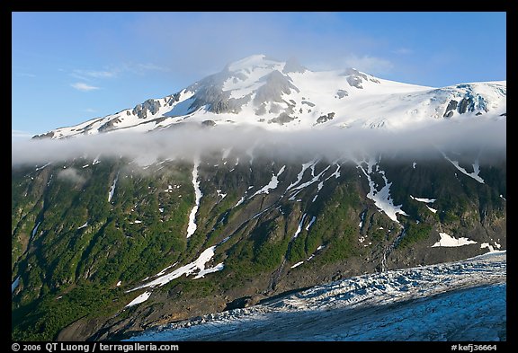 Exit Glacier, low cloud, and peak. Kenai Fjords National Park (color)