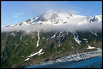 Exit Glacier, low cloud, and peak. Kenai Fjords National Park, Alaska, USA.