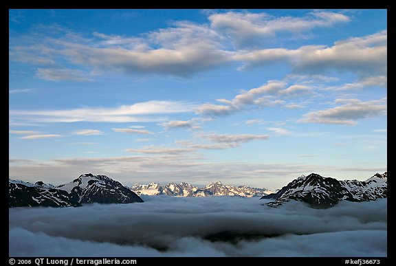 Sea of clouds and Resurection Mountains. Kenai Fjords National Park, Alaska, USA.