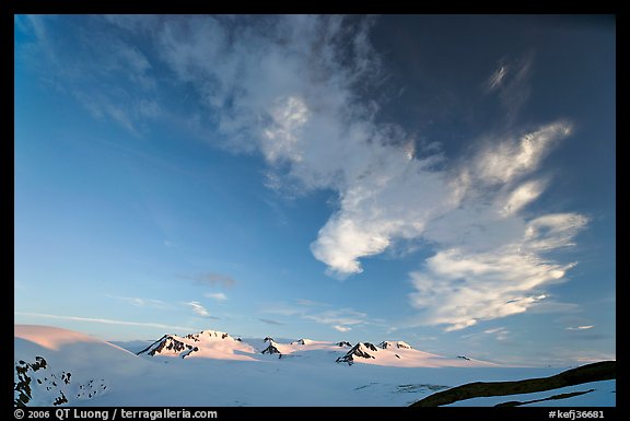 Harding Icefield and clouds, sunset. Kenai Fjords National Park, Alaska, USA.