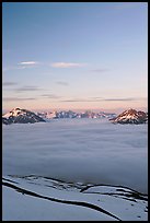 View from the Harding Icefield trail at sunset. Kenai Fjords National Park, Alaska, USA. (color)