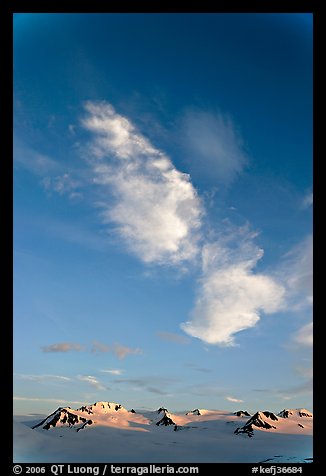 Clouds, Harding Icefield, and nunataks. Kenai Fjords National Park, Alaska, USA.