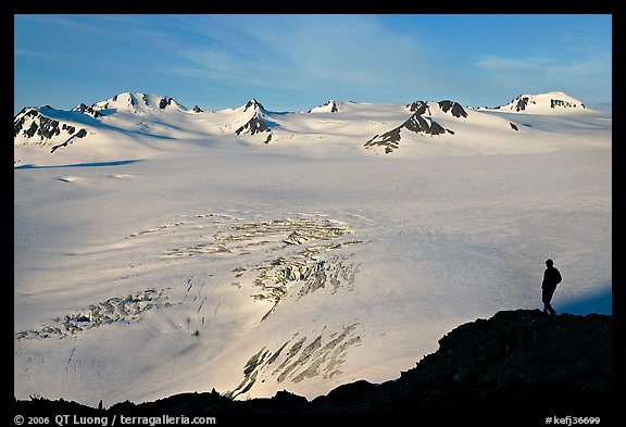 Harding icefield with man standing in the distance. Kenai Fjords National Park (color)