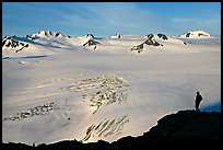 Harding icefield with man standing in the distance. Kenai Fjords National Park, Alaska, USA. (color)