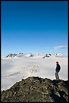 Hiker looking at the Harding icefield. Kenai Fjords National Park, Alaska, USA.