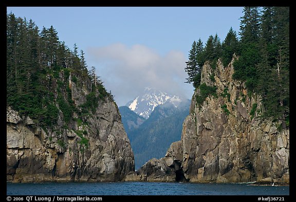 Steep rocky islands, Aialik Bay. Kenai Fjords National Park, Alaska, USA.