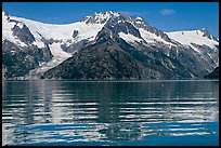 Rippled refections of peaks and glaciers, Northwestern Fjord. Kenai Fjords National Park, Alaska, USA.