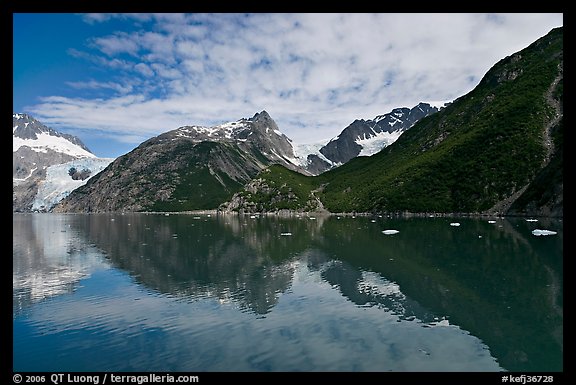 North side of fjord and reflections, Northwestern Fjord. Kenai Fjords National Park (color)