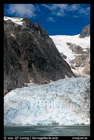 Steep Northwestern Glacier descending from Harding Icefield, Northwestern Fjord. Kenai Fjords National Park, Alaska, USA.