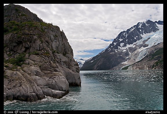 Striation Island and glacier in Northwestern Fjord. Kenai Fjords National Park, Alaska, USA.