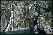 Waterfalls streaming into the ocean, Cataract Cove, Northwestern Fjord. Kenai Fjords National Park, Alaska, USA.