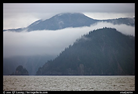 Mountains and fog above Aialik Bay. Kenai Fjords National Park (color)