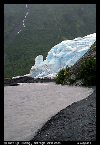 Exit Glacier, glacial outwash plain, and glacial stream. Kenai Fjords National Park, Alaska, USA.