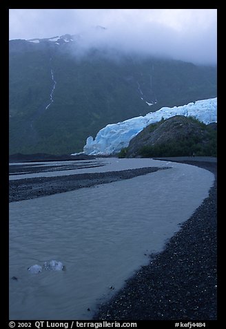 Exit Glacier and stream on glacial plain. Kenai Fjords National Park, Alaska, USA.