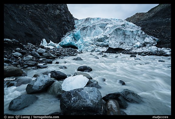 Powerful glacial stream flows from Exit Glacier, 2016. Kenai Fjords National Park (color)