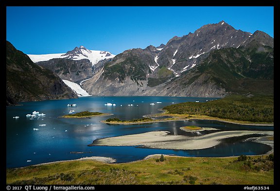 Aerial View of Pedersen Lagoon and Glacier. Kenai Fjords National Park (color)