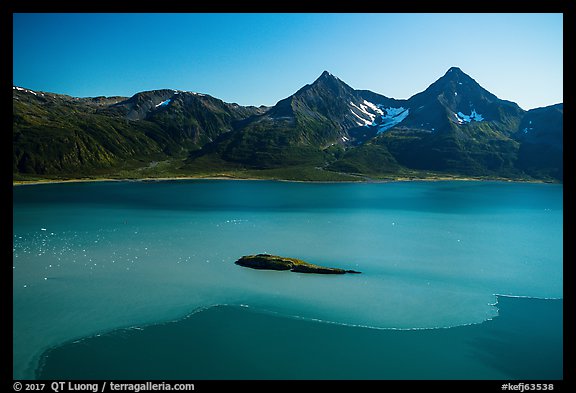 Aerial View of Aialik Bay with silky water from Aialik Glacier. Kenai Fjords National Park (color)