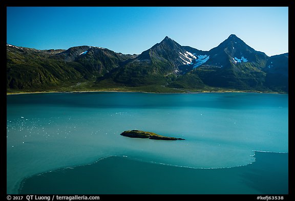 Aerial View of Aialik Bay with silky water from Aialik Glacier. Kenai Fjords National Park (color)