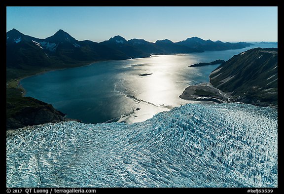 Aerial View of Aialik Glacier flowing into Aialik Bay. Kenai Fjords National Park (color)
