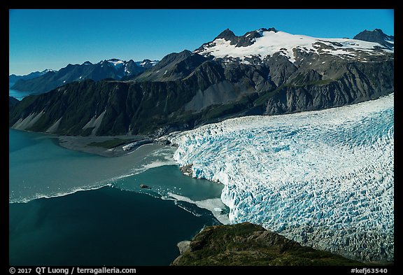 Aerial View of Aialik Glacier and mountains. Kenai Fjords National Park (color)