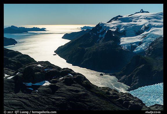 Aerial View of backlit Holgate Arm. Kenai Fjords National Park (color)