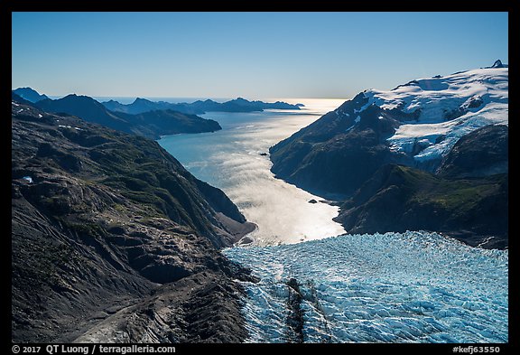 Aerial View of Holgate Glacier and backlit Holgate Arm. Kenai Fjords National Park (color)